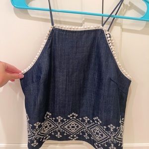 Dark navy blouse with embroidered detail. Size XS/SMALL